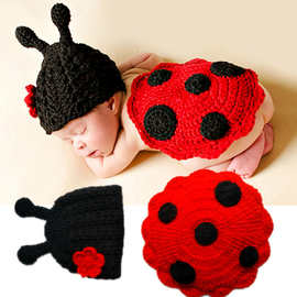 儿童摄影服装婴儿百天宝宝拍照手工针织外贸甲壳虫七星瓢虫H041