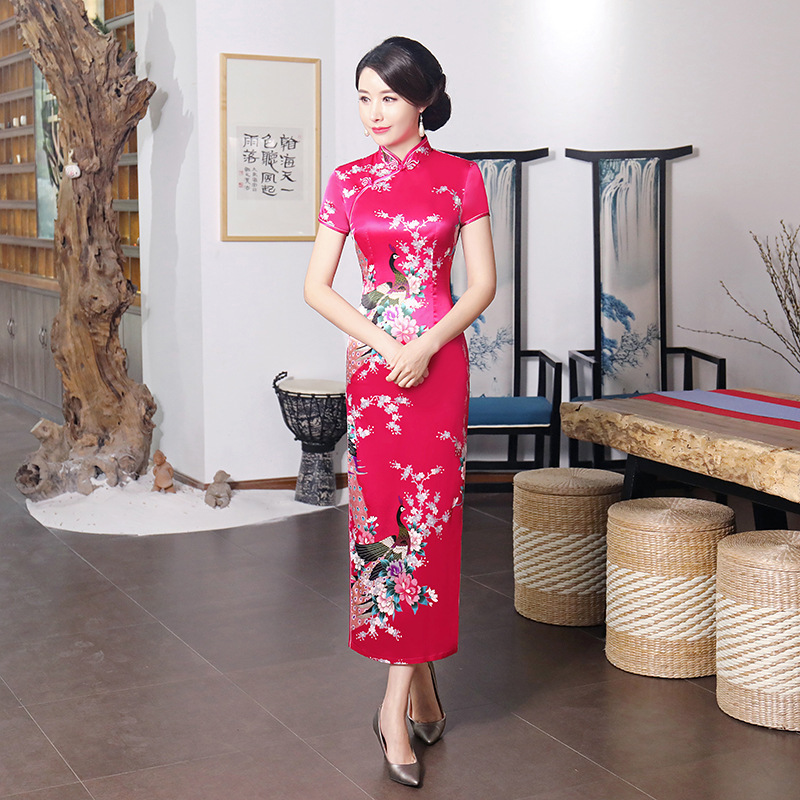 Chinese Dress Qipao for women cheongsam dress Long Satin printed banquet dress