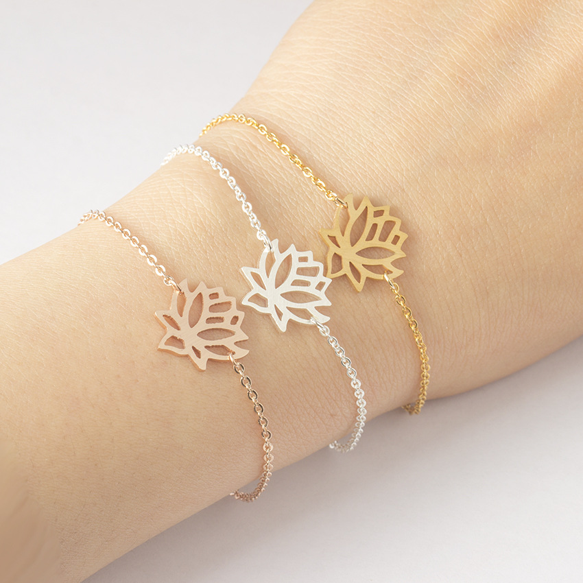 Bracelet Simple En Or Rose Bracelet Lotus En Acier Inoxydable En Gros display picture 1