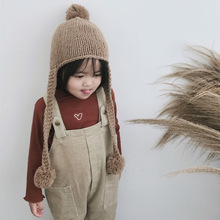 韩国儿童秋冬新款宝宝手工针织毛线帽男童女童可爱球球护耳帽子潮