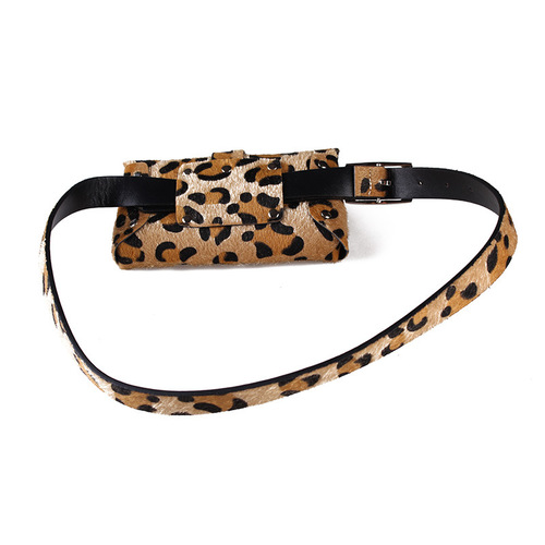 Korean style new women's thin belt horse hair leopard print small square bag decorative waist bag thin belt wallet mobile phone bag
