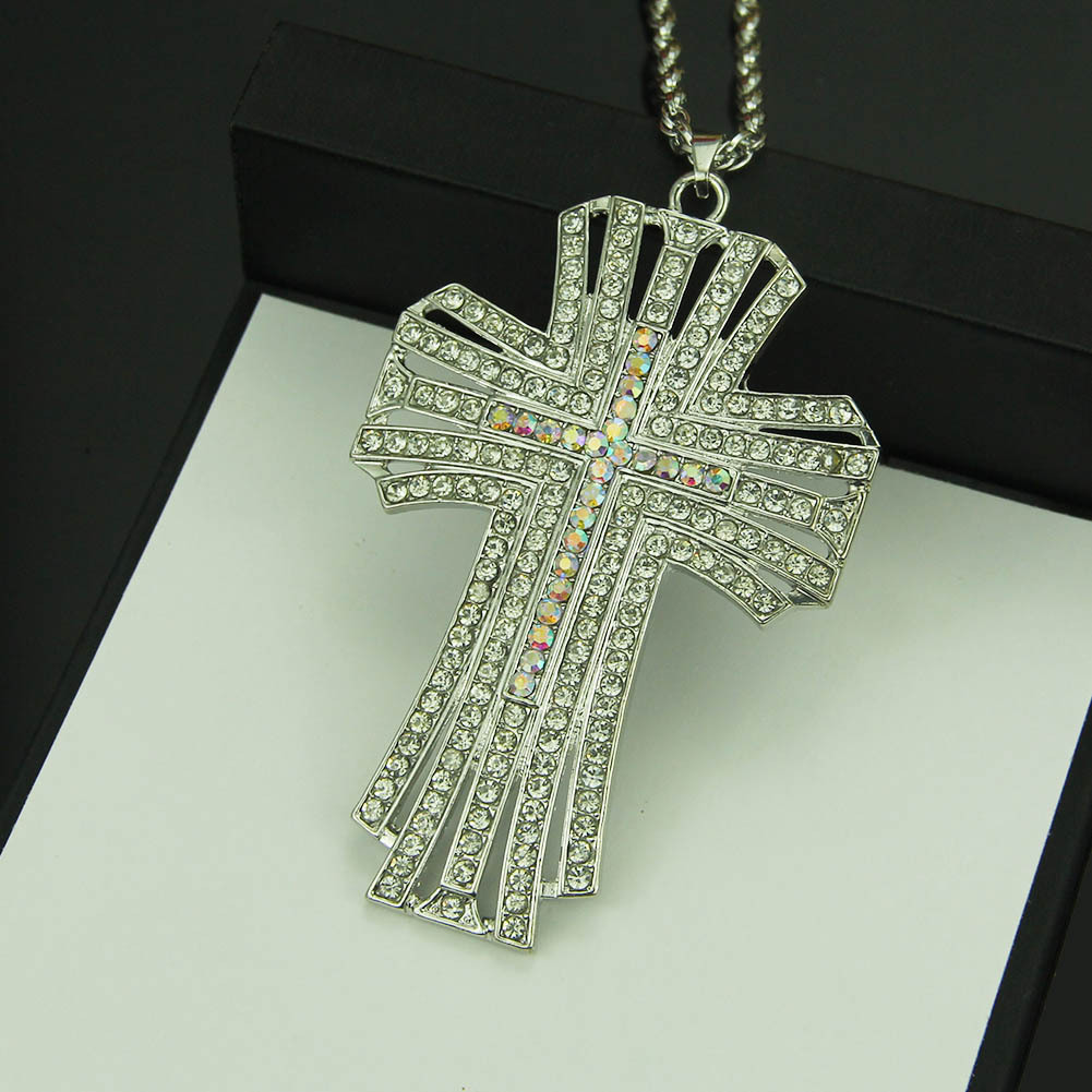 New Hip Hop Full Diamond Hollow Cross Rhinestone Necklace Wholesale display picture 3