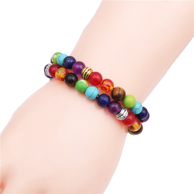 Natural Stone Colorful Chakra Energy Yoga Bracelet Colorful Agate Tiger Eye 8mm Bracelet Bracelet display picture 6