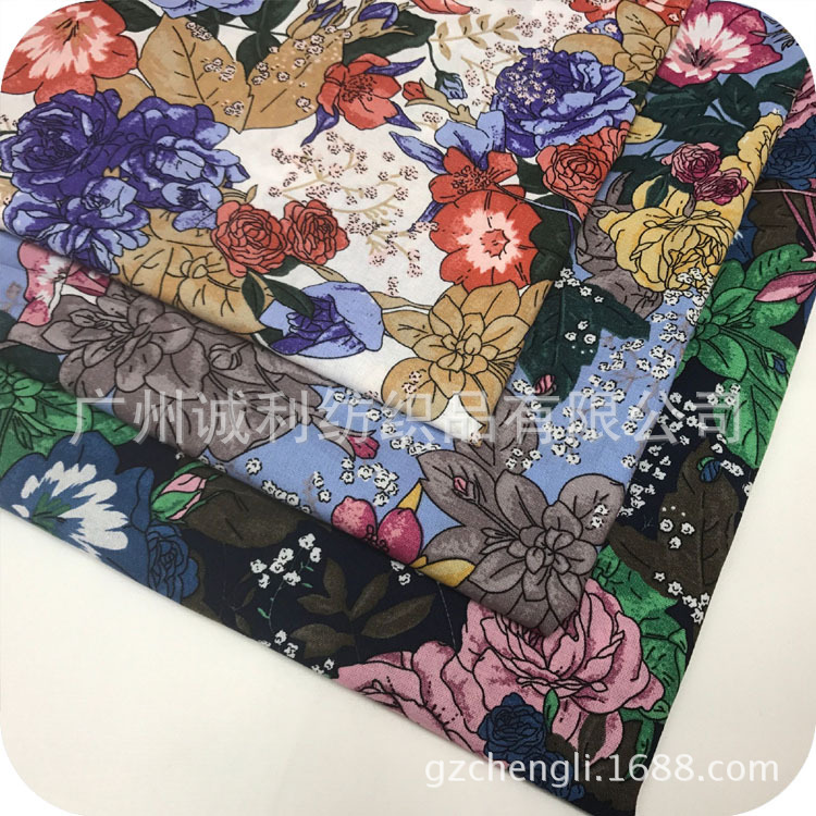 棉麻印花面料 女装连衣裙印花布 玫瑰牵牛花 日韩衬衫印花布料