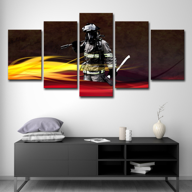 Cross-border amazon, Aliexpress5 panel fireman living room decoration frame painting canvas wall