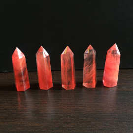 人造红水晶红熔炼单尖水晶六棱柱打磨厂家批发直销特价水晶工艺品