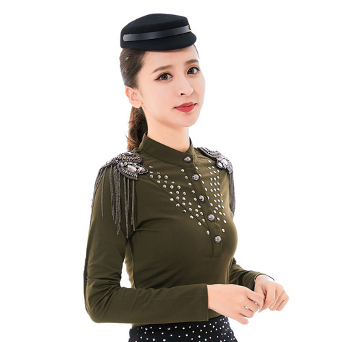 Campground defeating sailors dance new style long-sleeved pure cotton Korean version tassel shoulder badge fashionable T-shirt base shirt pure cotton top