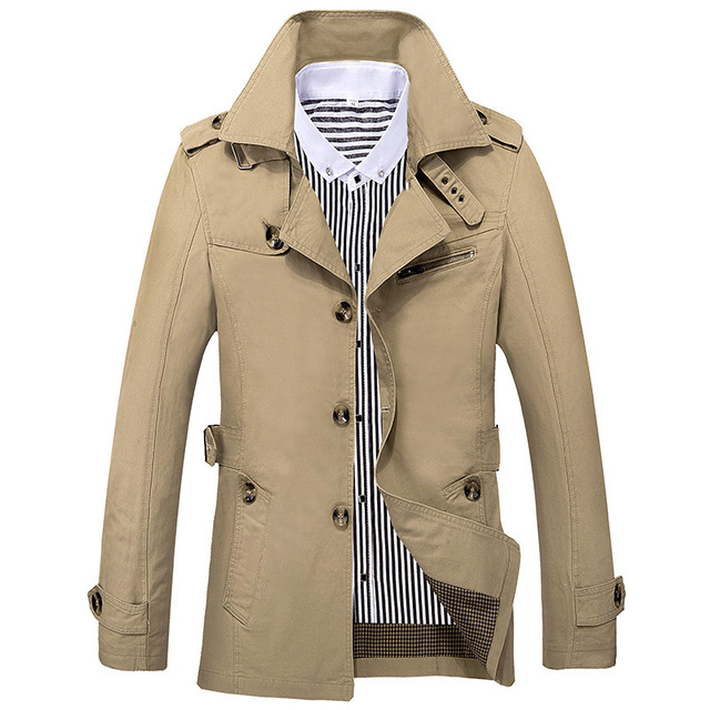Men’s Lapel cotton wash windbreaker coat mid length casual jacket in spring and Autumn