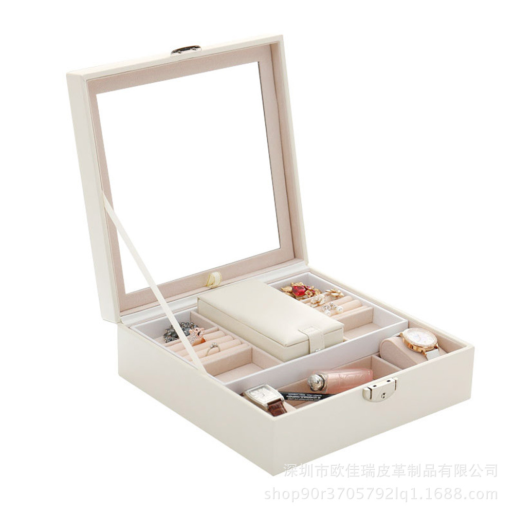 厂家订制皮质双层珠宝首饰盒   首饰化妆品收纳盒  饰品展示盒
