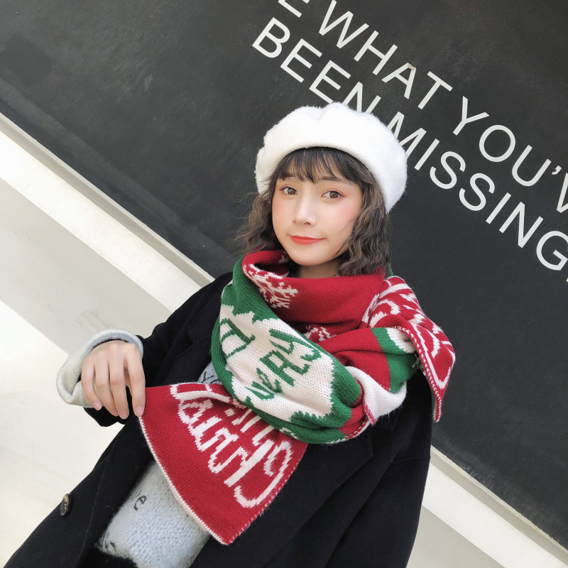 Paire de châles chauds en tricot d'hiver de Noël pour sœurs et étudiantes, écharpe douce, cadeau de Noël_voghion.com