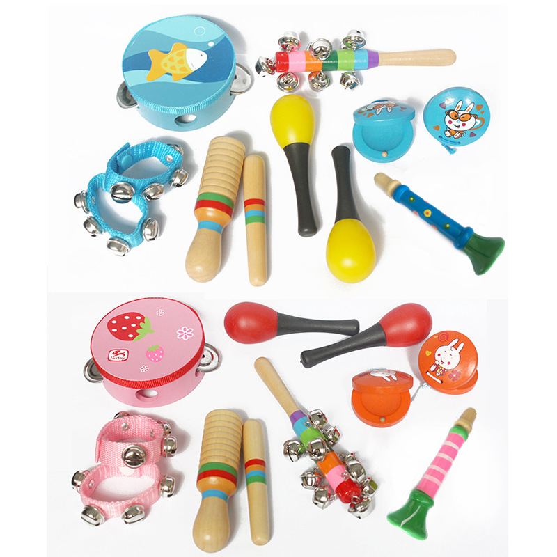 木制工艺早教婴幼儿乐器玩具儿童乐器鼓摇铃打击音乐组合套装批发