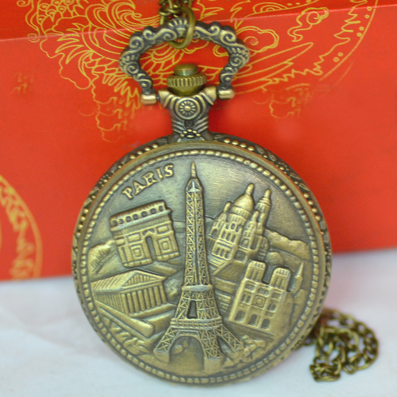 Factory wholesale large retro cross-border castle + tower pocket watch necklace Bronze pocket watch a generation of 8050