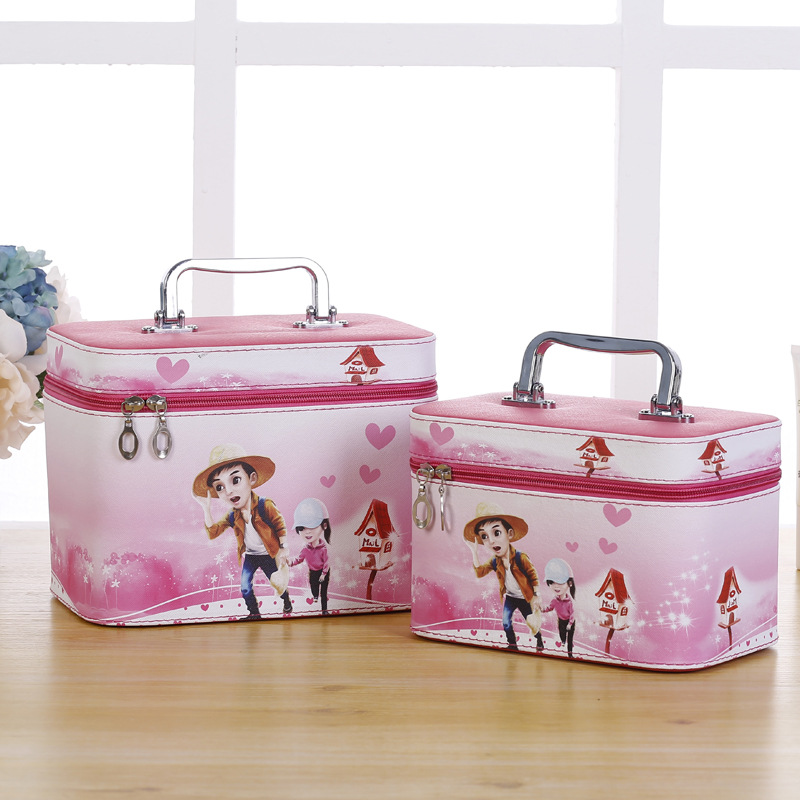 批发两件套化妆包大容量可爱便携手提化妆箱旅行收纳包礼品盒定制