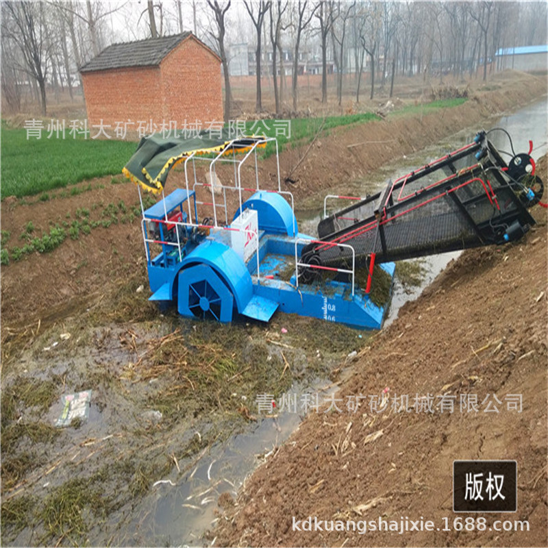 简易小型捞草船 湖面水草芦苇收割设备 全自动割草船