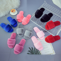 Cotton slippers for women in autumn and winter, open-toed plush slippers, home indoor floor slippers, comfortable soft-soled confinement furry shoes