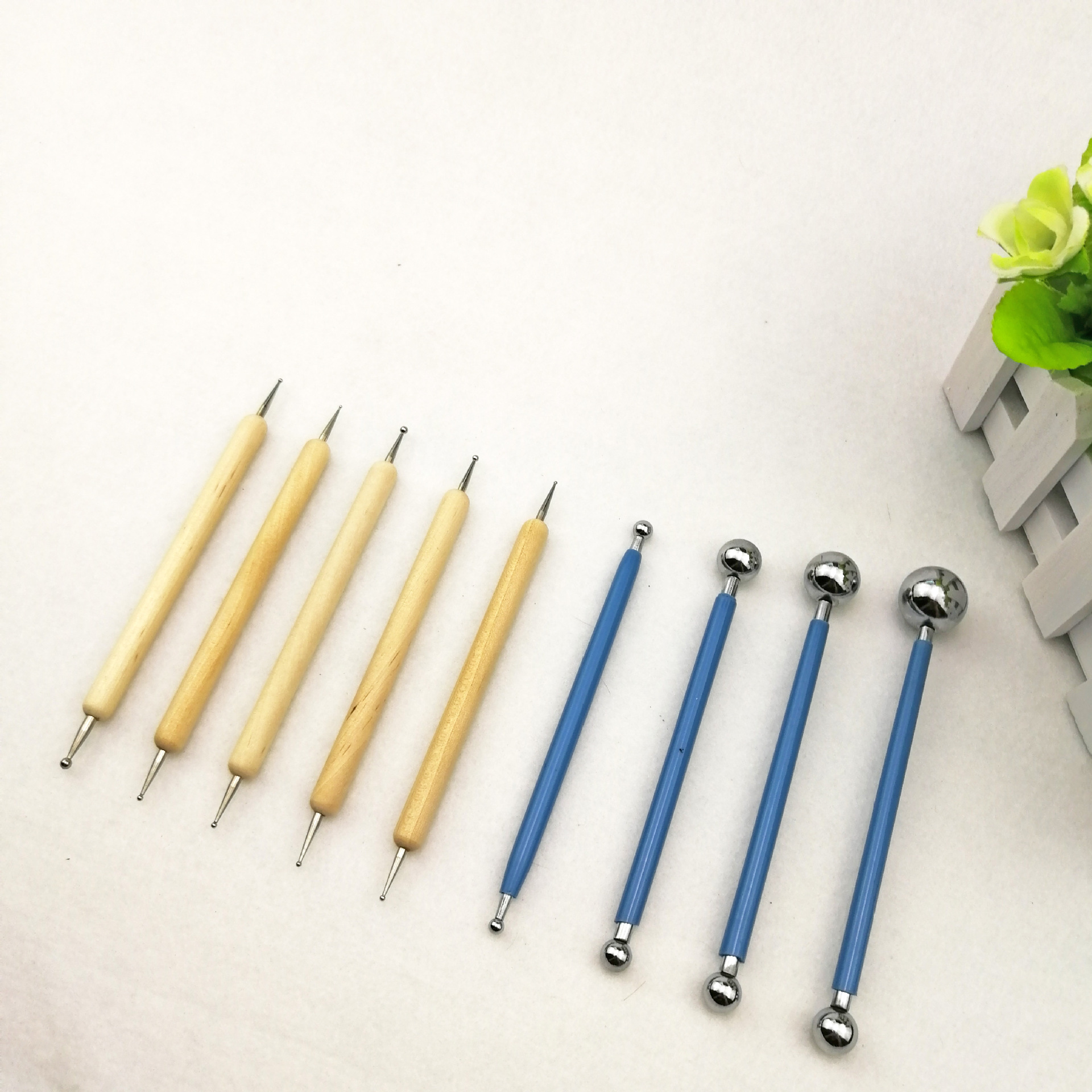 厂家直销 软陶泥雕刻DIY工具9件套 压痕笔点钻笔 不锈钢珠笔丸棒