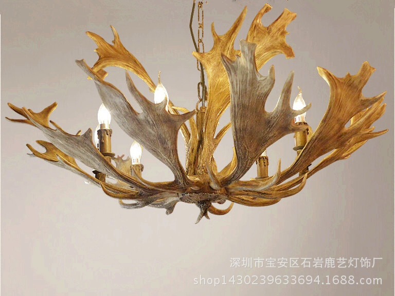 鹿角灯美式复古客厅餐厅书房卧室吊灯咖啡厅火锅店个性创意吊灯-阿里巴巴