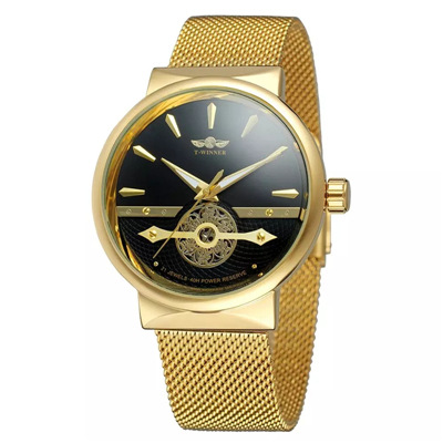 Winner-162G hombres de negocios reloj mecánico automático casual correa de acero máquina transparente inferior reloj mecánico