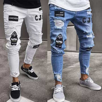 Popular Zipper Knee Hole Zipper Small Foot Hole Hole Popular Men'S Locomotive Pants - ShopShipShake