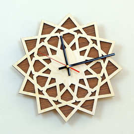 时尚创意多边形现代几何图形原木制挂钟简约石英钟墙面挂表五角形