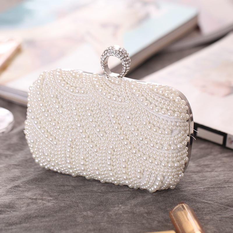 Pearl Diamond Dinner Banquet Bride Wedding Hand Take Chain Bag Ring Buckle Lady Bag display picture 1