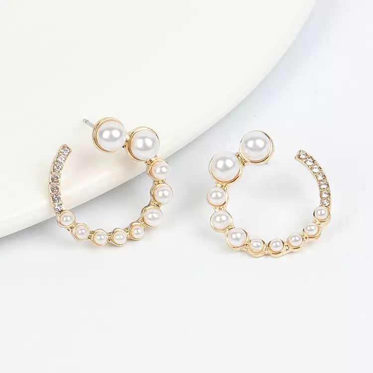 C 型珍珠镶钻耳钉 跨境 唯美镶珍珠耳饰 大气显肤色