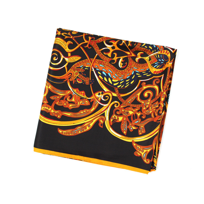 New Twill Imitation Silk Scarf 130cm Large Square Scarf Print Fashion Shawl Scarf display picture 3