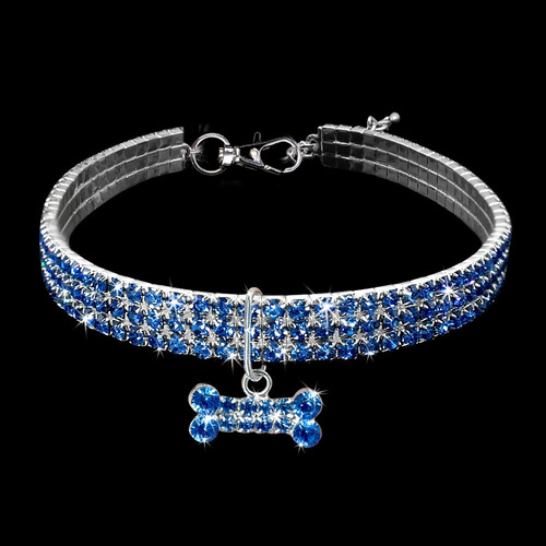 3-row Rhine stone elastic pet collar dog leash cat crystal collar pet supplies small dog accessories tag