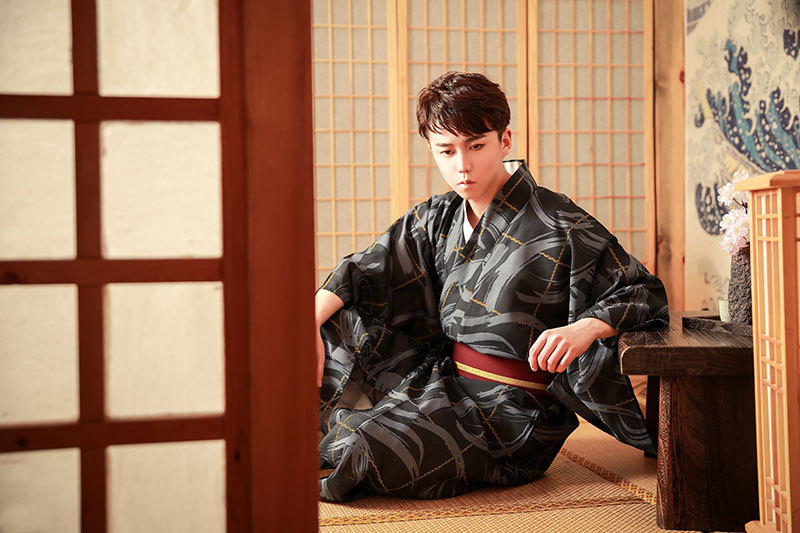 日本和服正装 男传统和服武士服和风免熨烫武士和服套装|ru