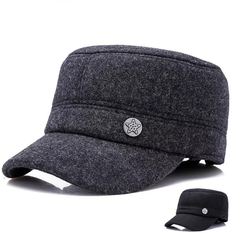 Flat Hat man winter Korean Edition outdoors Wuxing letter Middle and old age thickening keep warm Ear Cap Cap