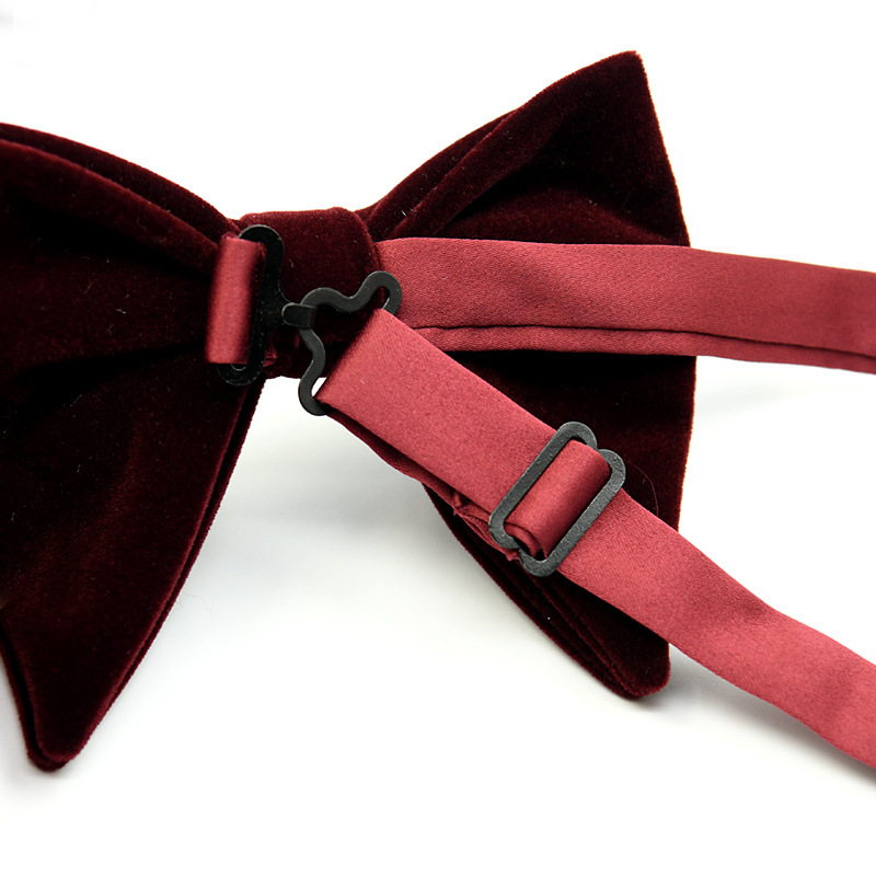 Men's Bow Tie, Tie Flower, Velvet, Double-layer Big Bow, Plain Color, Monochrome, Wine Red, Personalized And Fashionable Ox Horn