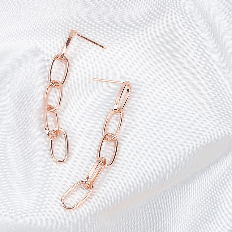 5g Weight No Inlaid Inlay Material Earrings Classification Copper Material Geometric Pattern Women'S Gender Plating Design Fashion Style Rose Gold, Gold, Silver Color Oval Chain Simple Retro Exaggerated Popular Earrings Wholesale 6
