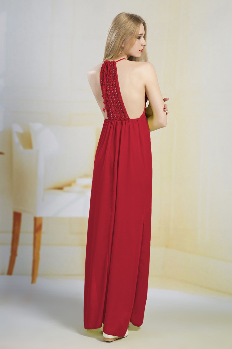 Sexy Hollow Out Beach Dress Crochet Floral Patchwork Chiffon Long Skirt Asymmetrical Design Summer Vacation