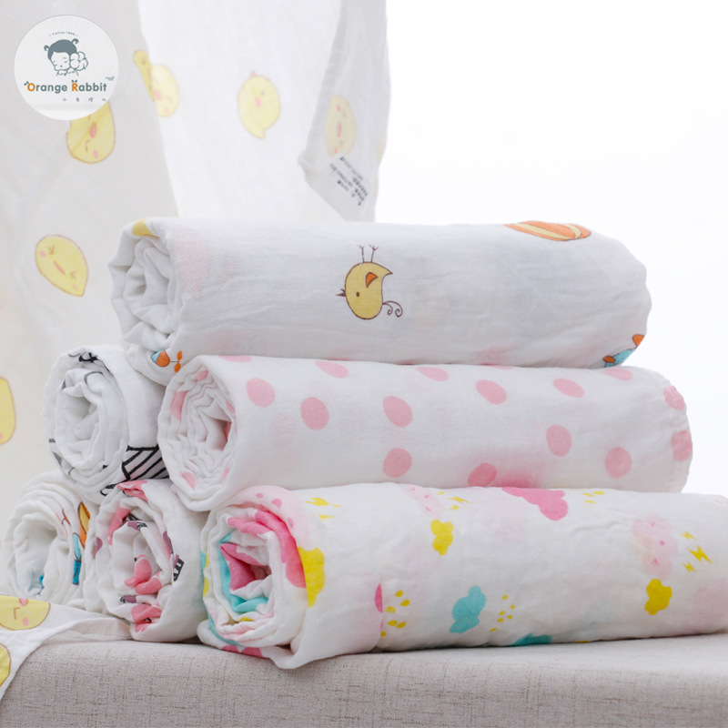 婴儿纱布巾宝宝纯棉双层纱布童被初生襁褓浴巾纯棉纱布遮阳推车毯|ru