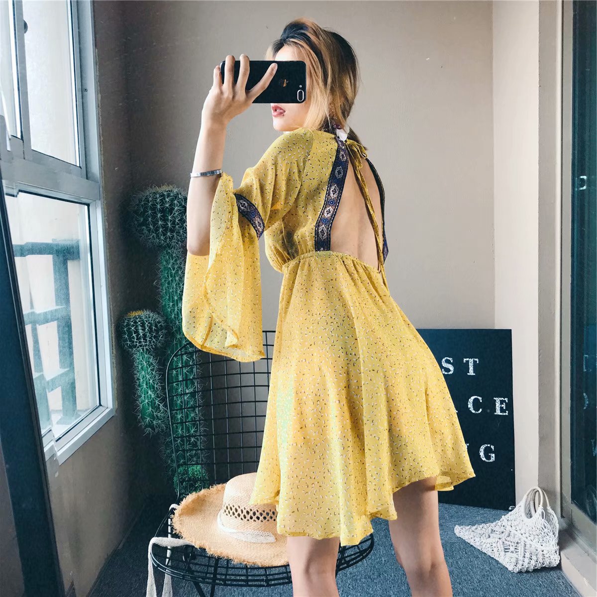 Chiffon Fashionskirt(Yellow-L) NHAM4429-Yellow-L
