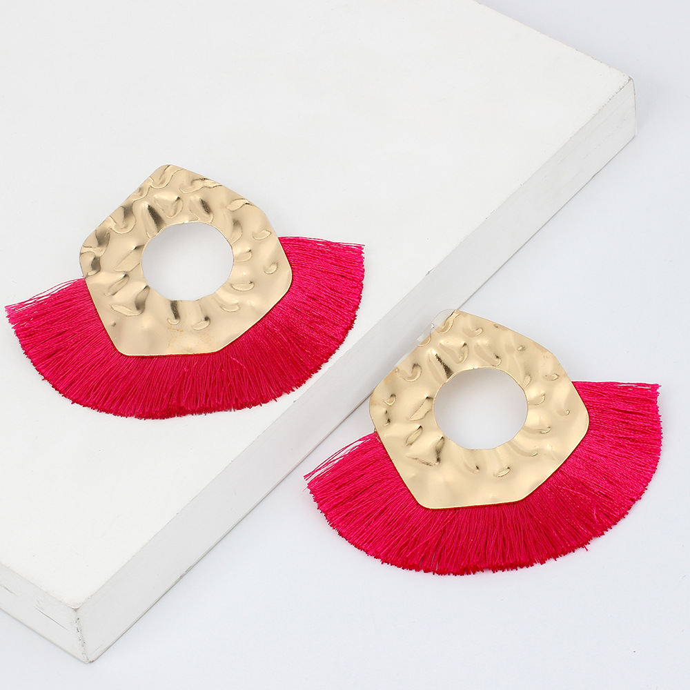 19g Weight Earrings Classification Birthday, Festival Occasion Women'S Gender Retro Style Rose Red, Pink, Red, Blue, Yellow, Black Color Fan-shaped Long Simple All-match Retro Tassel Earrings 9