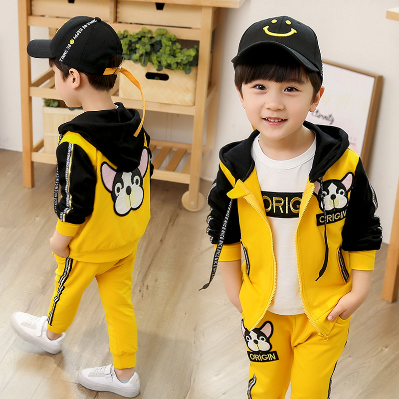 Boys Spring and Autumn 2022 New Clothing Korean Edition Children's Cartoon Dog Three piece Set_voghion.com