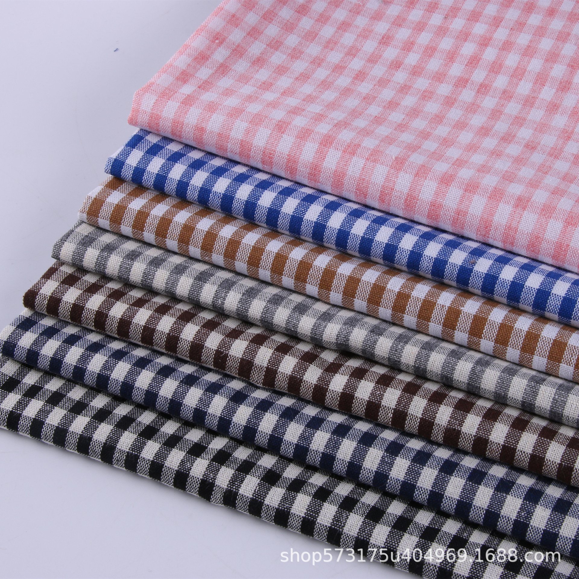 现货供应 亚麻棉色织格子布 涤麻布料 衬衫布 鞋帽抱枕 服装面料