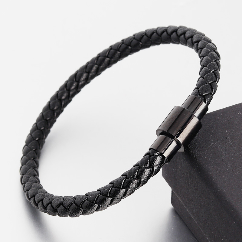 Leather rope bracelet stainless steel leather woven bracelet leather bracelet simple leather bracelet men's jewelry