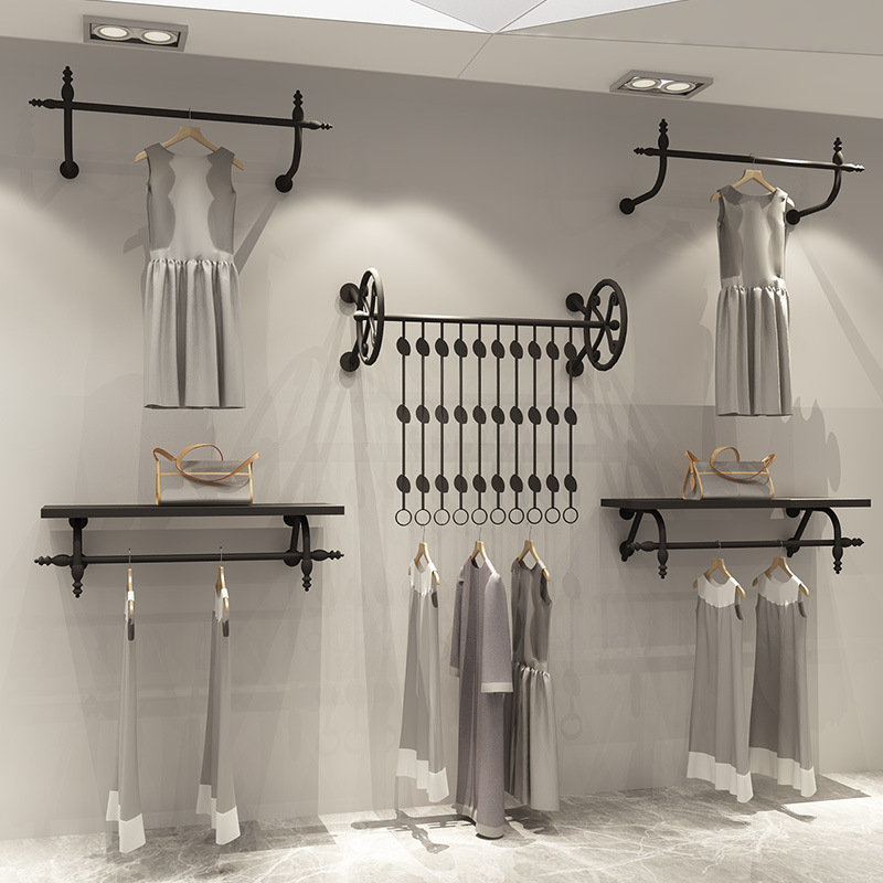 European style couture coat hanger Display rack Iron art Wall hanging Men and women Children's clothing Clothes rack black