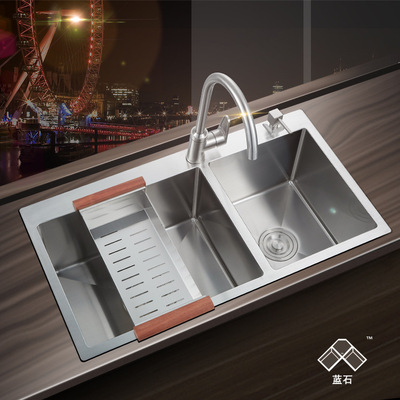 实力源厂 304不锈钢手工水槽7543双槽套餐加厚洗手池厨房洗菜盆|ms