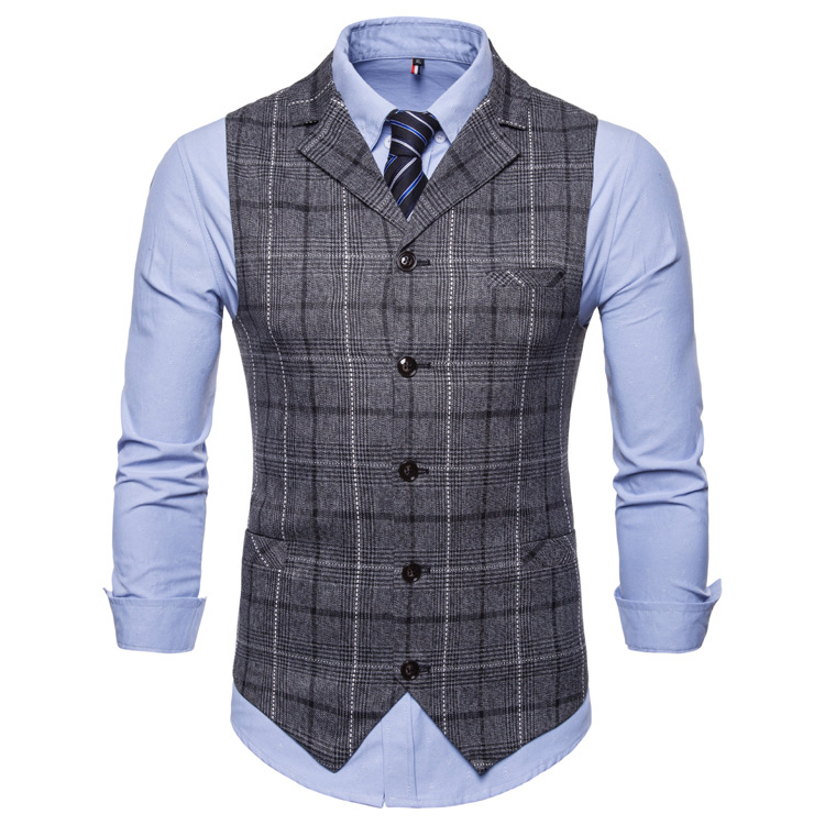 Sumitong spring and autumn new men's suit collar casual Plaid vest single breasted large waistcoat