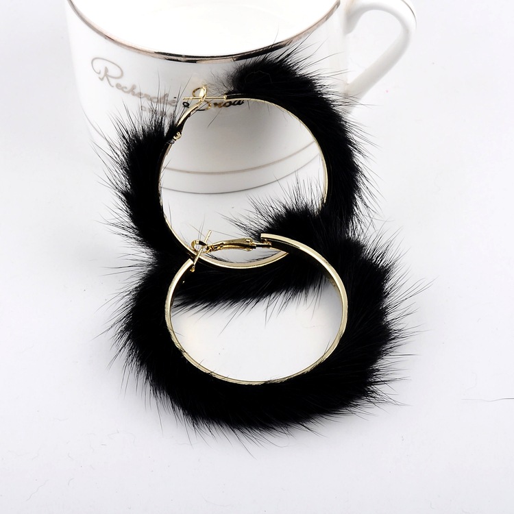 Autumn And Winter Mink Hair Big Circle Ear Ring 2