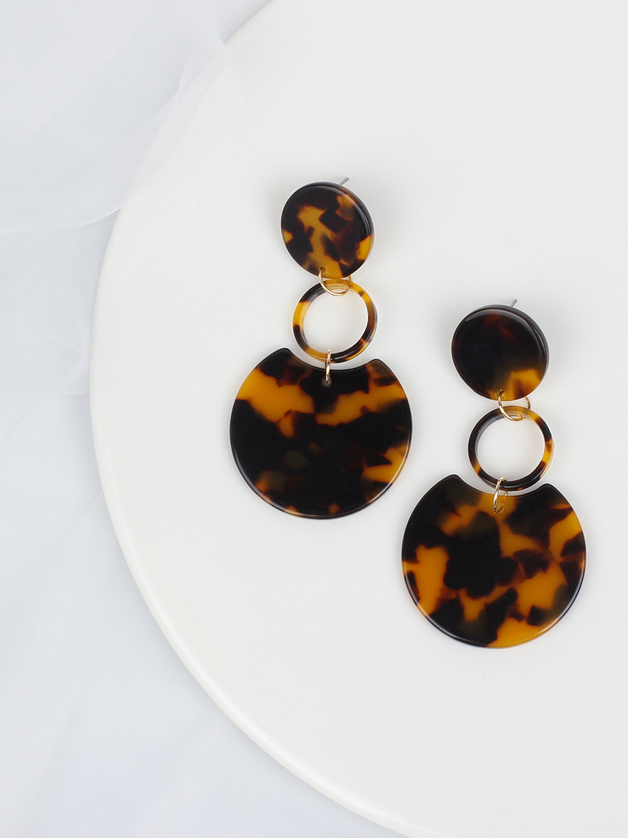 10g Weight No Inlaid Inlay Material Earrings Classification Travel, Birthday, Festival Occasion Geometric Pattern Women'S Gender Retro Style Black Color Korean Leopard Print Amber Acrylic Circle Geometric Acetate Pendant Earrings 5