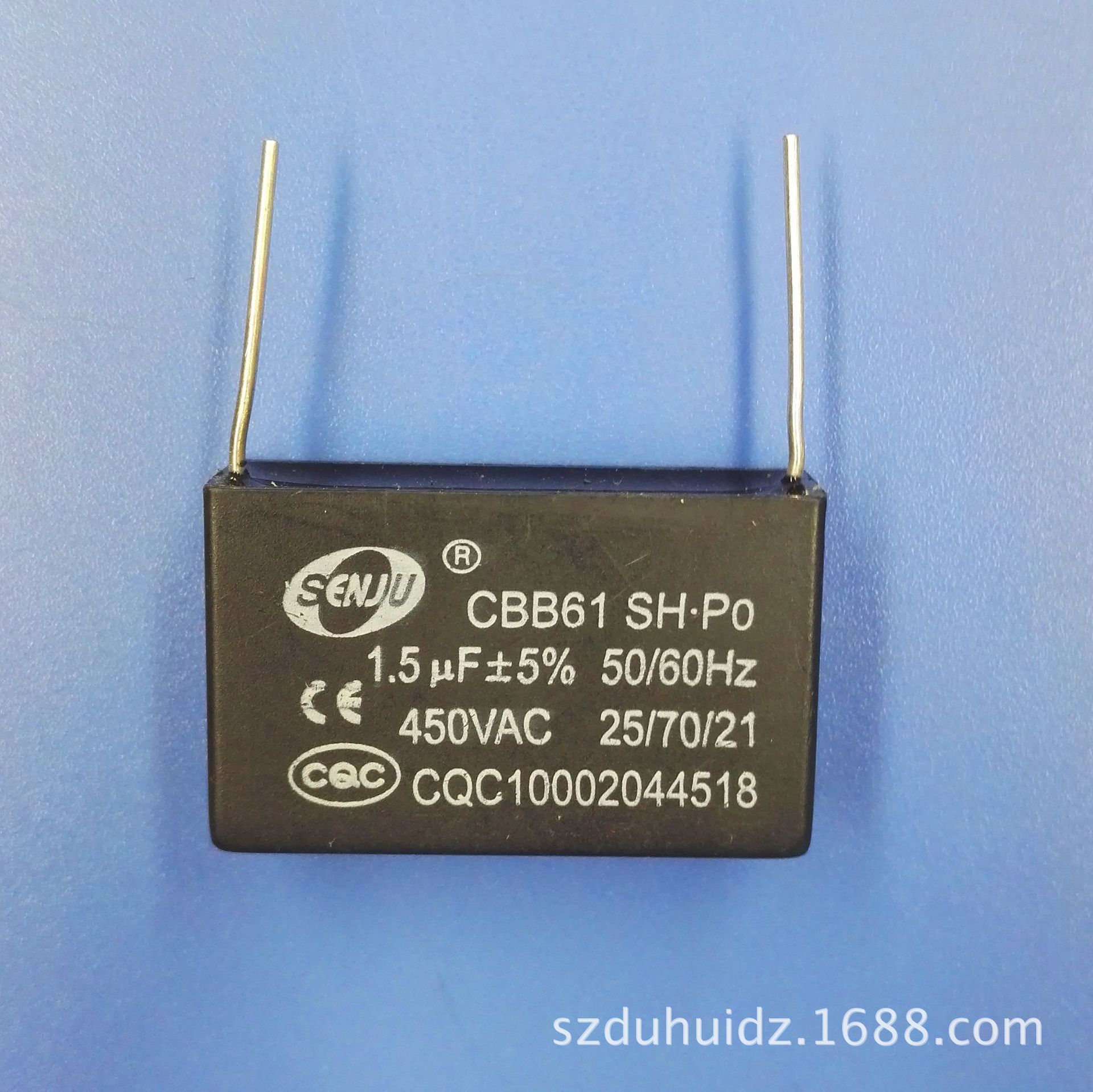 CBB61交流电动机启动电容器 1.5uF 155 450VAC 针脚 脚距P32mm
