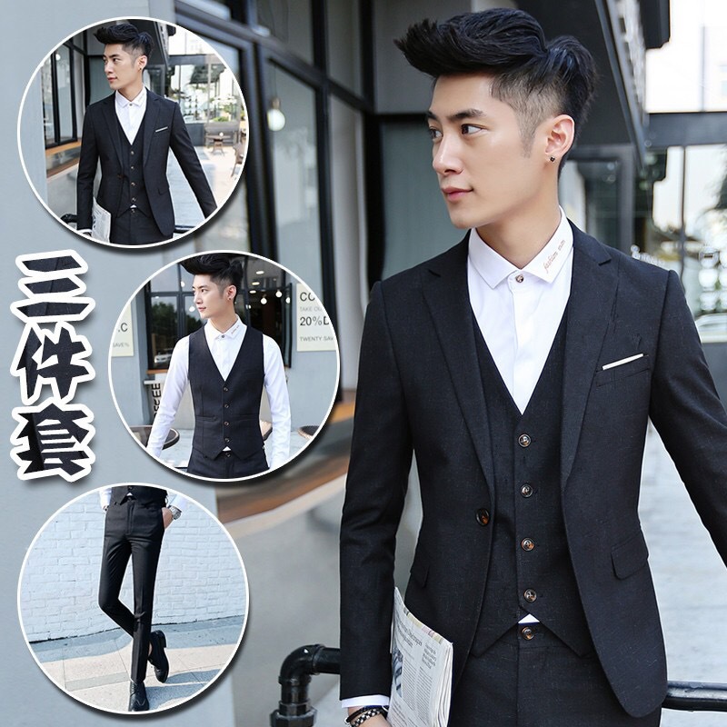2018男士新郎结婚西服套男装韩版修身西装三件套春季男装礼服正装