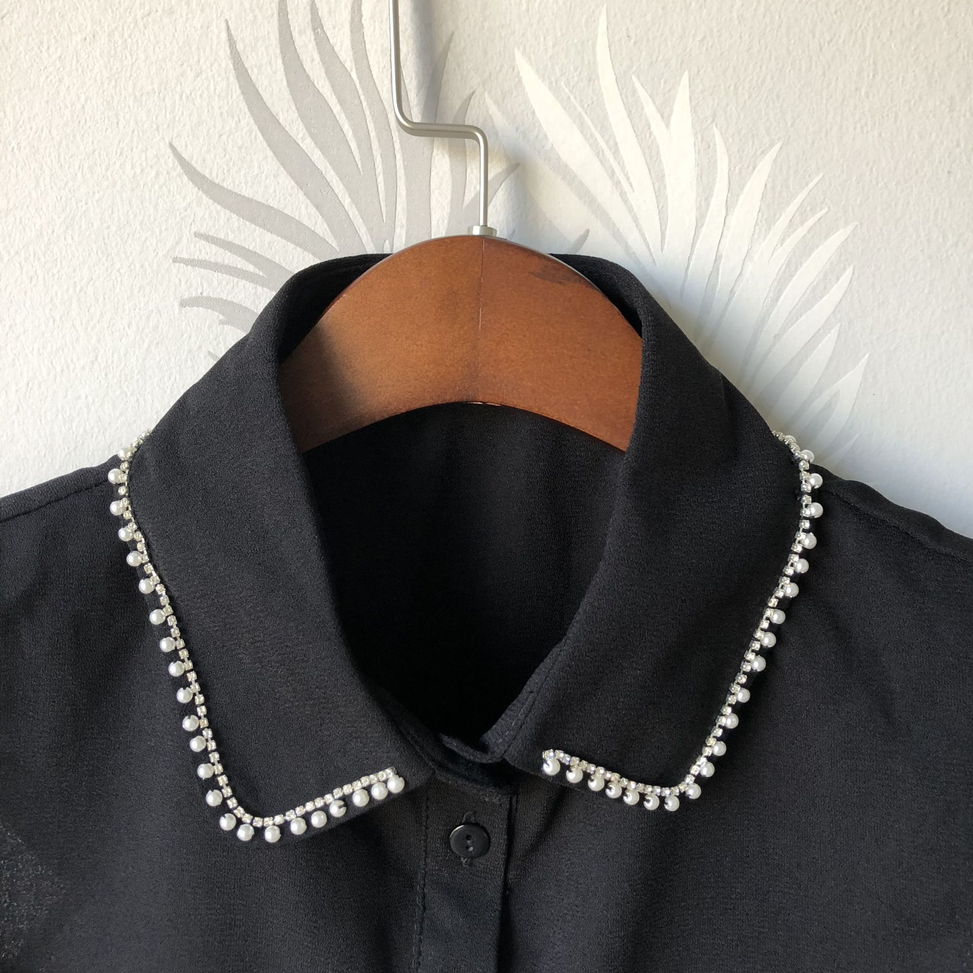 Factory Supply Korean Version New Chiffon Half-Bodice Collar Autumn/Winter Fashion Easy-to-Wear Hand-Stitched Bead Shirt with Fake Collar for Children