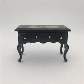 1：12dollhouse娃娃屋 复古书画写字台 怀旧古风书桌 黑色桌子