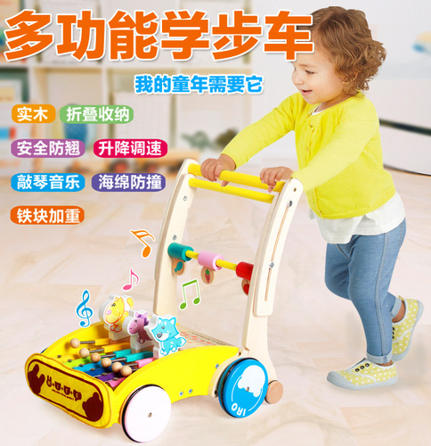Wooden Multifunctional Infant Toddler Walking Stroller Wooden Children Baby Toy Car Dropshipping Wholesale