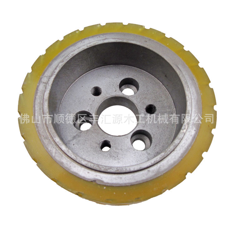 富豪四面刨送料轮120*50*30六螺丝孔斜纹压轮聚胺脂胶轮